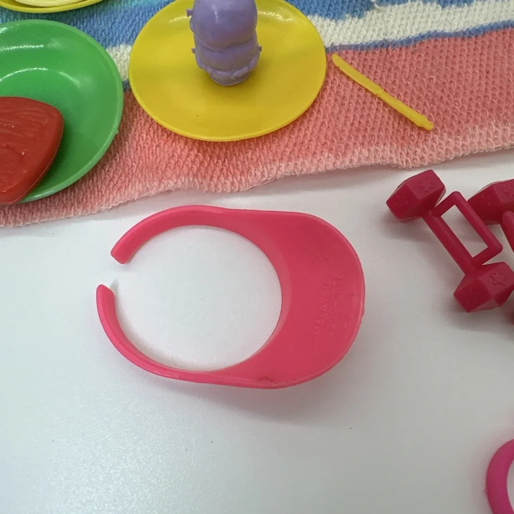 Vintage Barbie Accessories Lot Visor Shoes Dishes Towel Weights Mattel
